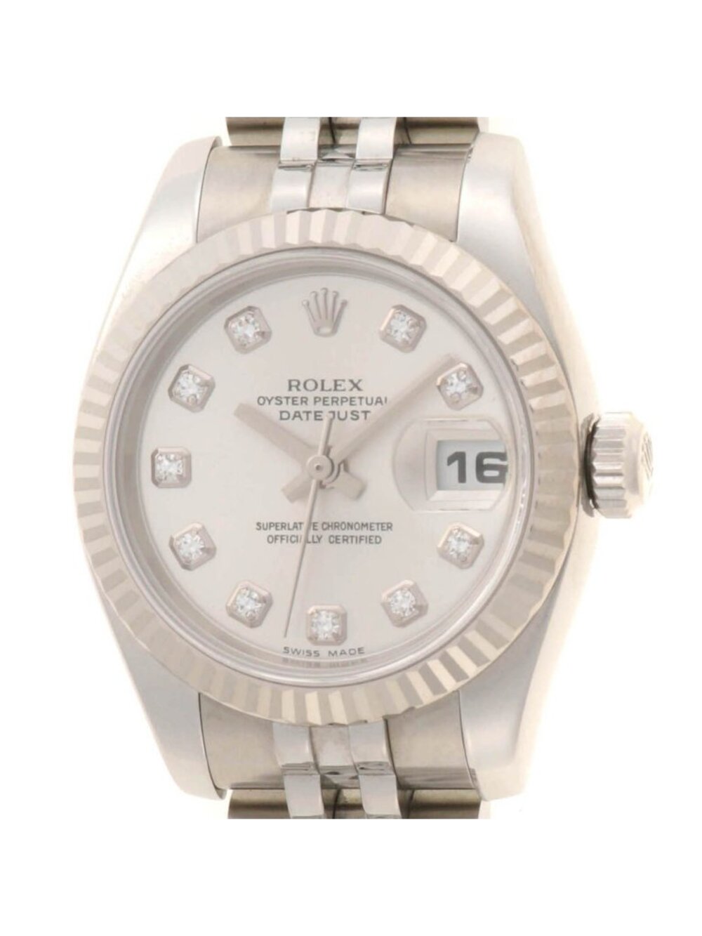 Rolex Datejust 26 Watch Stainless Steel 18k White Gold Diamond Silver Dial